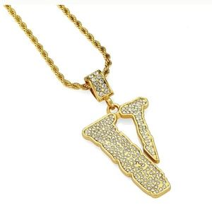 New Vlone Necklace Chain Pendant 18K Gold Rope Ice